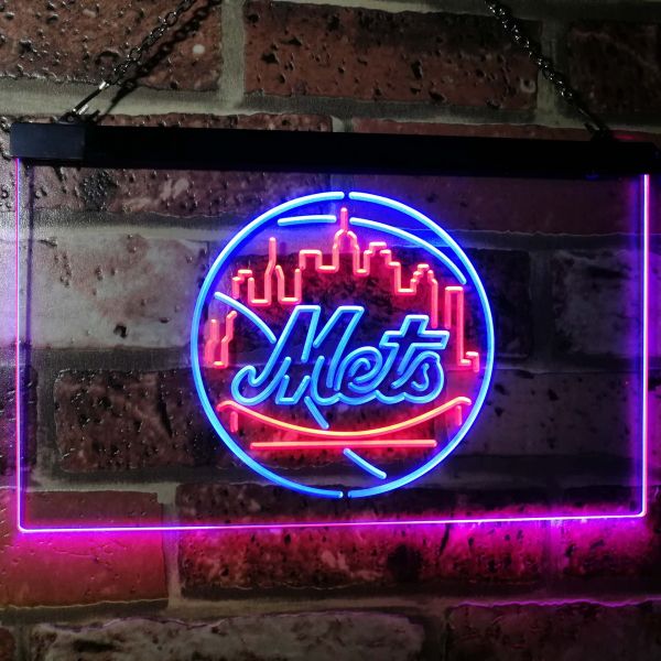 New York Mets Logo Dual LED Neon Light Sign